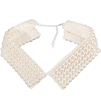 Detachable Polyester Bib, Plastic Imitation Pearl Beaded False Stand Collar, with Extension Chain, for Costume Decoration, Cornsilk, 390~420x83x10.5mm