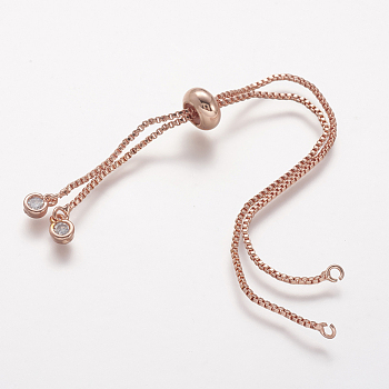 Rack Plating Brass Chain Bracelet Making, with Rhinestone, Long-Lasting Plated, Slider Bracelets Making, Cadmium Free & Lead Free, Real Rose Gold Plated, Single Chain Length: about 115~120mm