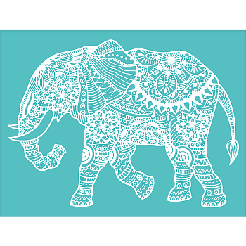 Self-Adhesive Silk Screen Printing Stencil, for Painting on Wood, DIY Decoration T-Shirt Fabric, Turquoise, Elephant Pattern, 220x280mm
