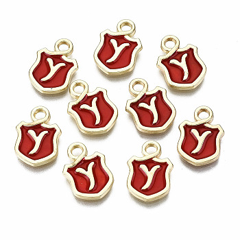 Alloy Enamel Charms, Cadmium Free & Lead Free, Shield with Initial Letters, Light Gold, Letter.Y, 14x10x2mm, Hole: 2mm