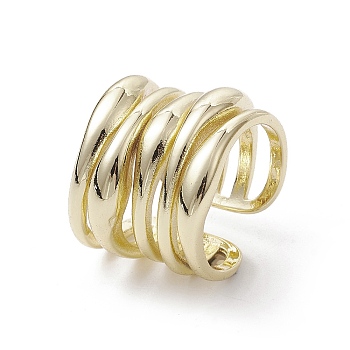 Rack Plating Brass Open Cuff Rings, Multi Lines Wide Band Rings, Real 18K Gold Plated, Inner Diameter: 16.6mm