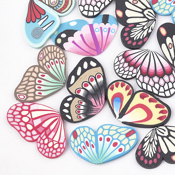 Handmade Polymer Clay Cabochons, Wing, Mixed Color, 26~29x15~17x1~2mm