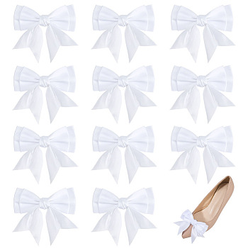 12Pcs Bowknot Polyester Shoe Buckle Clips, with Iron Clips, White, 95mm
