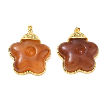 Brass & Resin Pendants, Flower Charm, Long-Lasting Plated, Real 18K Gold Plated, Cadmium Free & Lead Free, Sienna, 35x31.5x10.5mm, Hole: 5x4mm