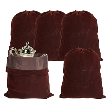 Rectangle Velvet Packing Drawstring Pouches, Jewelry Storage Gift Bags, Coconut Brown, 40x30.5x0.3cm