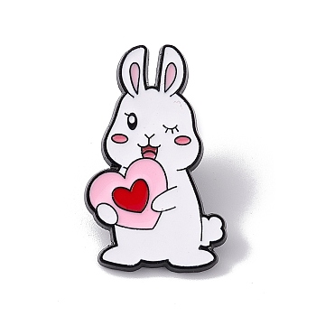 Easter Theme Rabbit Enamel Pin, Electrophoresis Black Alloy Animal Brooch for Backpack Clothes, Heart Pattern, 33x20x2mm