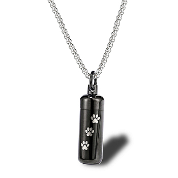 Stainless Steel Column Pendant Necklaces for Women, Urn Ashes Necklaces, Black, no size