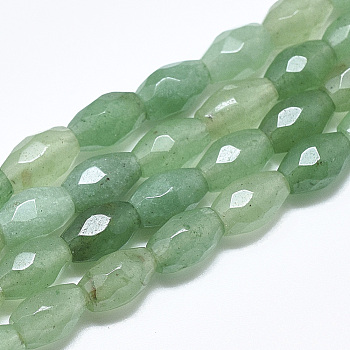 Natural Green Aventurine Beads Strands, Faceted, Oval, 8.5~9x6mm, Hole: 1mm, about 22pcs/strand, 8.07 inch