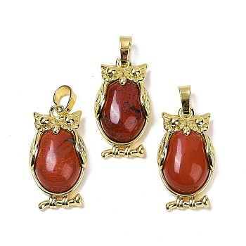 Natural Red Jasper Pendant, with Brass Findings,  Lead Free & Cadmium Free, Long-Lasting Plated, Owl, 28.5x15.5x7mm, Hole: 5x8mm