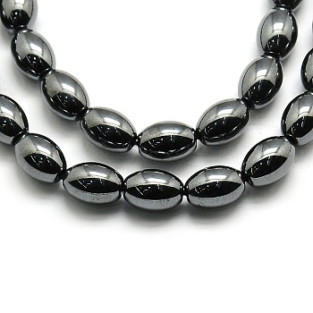 Non-magnetic Synthetic Hematite Oval Beads Strands, Grade AA, 6x4mm, Hole: 1mm, about 65pcs/strand, 16 inch