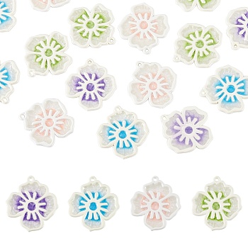 20Pcs 4 Colors Spray Painted Alloy Enamel Pendants, with Glitter Powder, Flower, Mixed Color, 24x22.5x1.5mm, Hole: 1.4mm, 5pcs/color