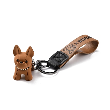 Imitation Leather Clasps Keychain, with Resin Pendants and Zinc Alloy Findings, Dog, Gunmetal, Camel, 18.3cm