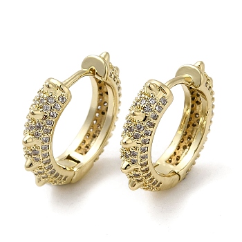 Clear Cubic Zirconia Hoop Earrings, Rack Plating Brass Chunky Earrings for Women, Real 18K Gold Plated, 17x19x4mm