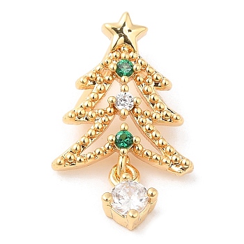 Brass Pendants, with Cubic Zirconia, Golden, Christmas Tree, 17x11x6mm, Hole: 6x2.5mm