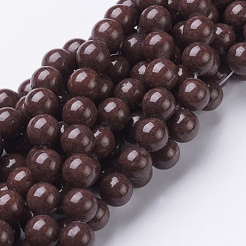 Natural Mashan Jade Round Beads Strands, Dyed, Coconut Brown, 8mm, Hole: 1mm, about 51pcs/strand, 15.7 inch
