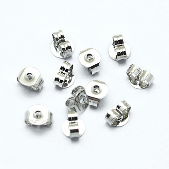 Brass Ear Nuts, Friction Earring Backs for Stud Earrings, Platinum, 5x4x2.5mm, Hole: 0.8mm