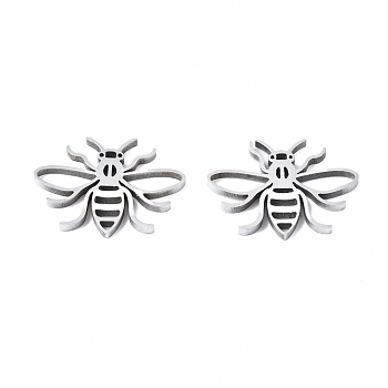 201 Stainless Steel Pendants, Laser Cut, Bees, Stainless Steel Color, 13x17x1.5mm, Hole: 1.4mm