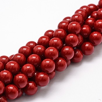 Shell Pearl Beads Strands, Grade A, Round, Dark Red, 10mm, Hole: 0.7~1mm, about 38pcs/strand, 15.5 inch