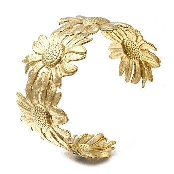 Ion Plating(IP) 304 Stainless Steel Cuff Ring for Women, Flower, Real 18K Gold Plated, 37mm, Adjustable