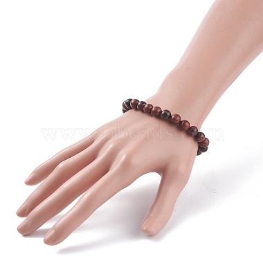 Natural Mahogany Obsidian Round Beaded Stretch Bracelet(BJEW-JB07905-01)-3