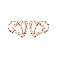 SHEGRACE Cute Design Real 18K Gold Plated 925 Sterling Silver Stud Earrings, with Micro Pave AAA Cubic Zirconia Heart, Rose Gold, 12x15mm, Pin: 0.7mm(JE86A)