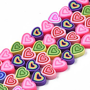 Handmade Polymer Clay Beads Strands, for DIY Jewelry Crafts Supplies, Heart, Mixed Color, 7.5~11x7~11x4~5mm, Hole: 1.8mm, about 40pcs/strand, 13.39 inch~14.17 inch(34~36cm)(CLAY-N008-050)