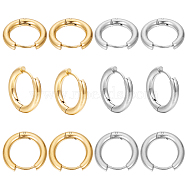 12 Pairs 2 Style 202 & 304 Stainless Steel Huggie Hoop Earrings, Real Gold Plated & Stainless Steel Color, 10 Gauge, 14.5x14x2.5mm, Pin: 1mm, 6 Pairs/style(EJEW-SC0001-41)