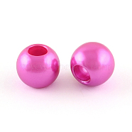 ABS Plastic Imitation Pearl European Beads, Large Hole Rondelle Beads, Magenta, 11.5~12x10mm, Hole: 4~5mm, about 780pcs/500g(MACR-R530-12mm-A10)