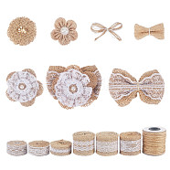 Handmade Imitation Hemp Costume Accessories with Imitation Pearl, Flower, Tan, 40~45x12~14mm(DIY-NB0002-29)