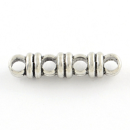 Tibetan Style Alloy Spacer Bars, 4-Hole, Cadmium Free & Lead Free, Antique Silver, 6.5x27x6mm, Hole: 3.5mm, about 374pcs/1000g(TIBEB-Q061-18AS-RS)