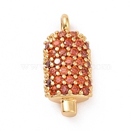 Rack Plating Brass Micro Pave Dark Orange Cubic Zirconia Pendants, Cadmium Free & Lead Free, Long-Lasting Plated, Popsicles, Real 18K Gold Plated, 16x7x4mm, Hole: 1.8mm(ZIRC-C039-06G)