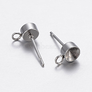304 Stainless Steel Stud Earring Settings, with Loop, For Pointed Back Rhinestone, Stainless Steel Color, Tray: 5.5mm, 9x6x3mm, Hole: 2mm, Pin: 0.8mm(STAS-P198-19D)