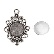 Pendant Making Sets, with Tibetan Style Filigree Alloy Pendant Cabochon Settings and Glass Cabochons, Antique Silver, Flat Round Tray: 12mm, 30x21x3mm, Hole: 2mm, 11.5~12x4mm(DIY-X0288-14AS)