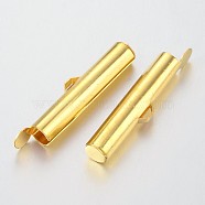 Brass Slide On End Clasp Tubes,  Slider End Caps, Golden, 26x5mm, Hole: 1mm, Inner Diameter: 2mm(X-KK-P031-12G)