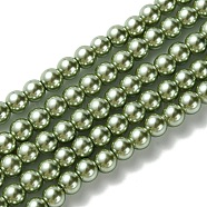 Eco-Friendly Dyed Glass Pearl Bead Strands, Round, Cotton Cord Threaded, Dark Khaki, 6mm, Hole: 1.2~1.5mm, about 70pcs/strand, 15.7 inch(HY-A008-6mm-RB115)