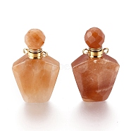 Faceted Natural Yellow Jade Openable Perfume Bottle Pendants, Essential Oil Bottles, with Golden Tone 304 Stainless Steel Findings, 35.5~37.5x23x13.5mm, Hole: 1.8mm, Capacity: about 2ml(0.06 fl. oz)(G-E564-09G-G)