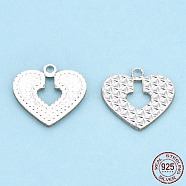 925 Sterling Silver Charms, Heart, Silver, 11.5x12.5x1mm, Hole: 1.2mm(STER-T006-06)