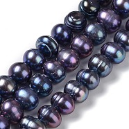 Natural Pearl Dyed Beads Strands, Round, Dark Blue, 8.5~9.5mm, Hole: 0.5mm, about 50pcs/strand, 15.75''(40cm)(PEAR-P005-03A-01)