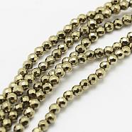 Round Non-magnetic Synthetic Hematite Beads Strands, Imitation Pyrite, Faceted, Antique Bronze Plated, 2mm, Hole: 0.5mm, about 143pcs/strand, 16 inch(G-D617-2mm-27)