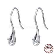 Rhodium Plated Sterling Silver Earring Hooks, with Cup Pearl Bail Pin for Half Drilled Beads, Platinum, 15x3.5x12mm, Bail Pin: 0.6mm, Pin: 0.7mm(X-STER-E041-14P)