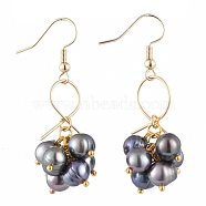 Natural Cultured Freshwater Pearl Dangle Earrings, with Golden Plated Brass Earring Hooks, Copper Wire and Cardboard Boxes, Prussian Blue, 50mm, Pin: 0.8mm(EJEW-JE04135-03)