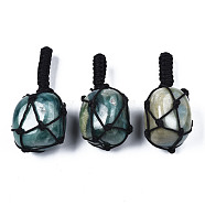 Natural Indian Agate Pendants, with Woven TaiWan Nylon Thread, Nuggets, 40~60x20~27x12~24mm, Hole: 10~16mm(G-N0326-93G)