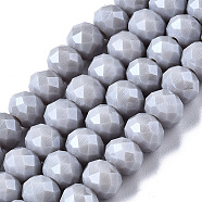 Electroplate Glass Beads Strands, Pearl Luster Plated, Faceted, Rondelle, Light Steel Blue, 6x5mm, Hole: 1mm, about 87~90pcs/strand, 17~17.5 inch(42.5~43.75cm)(X-EGLA-A034-P6mm-A16)
