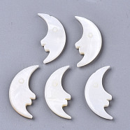 Natural Freshwater Shell Beads, Half Drilled, Moon, Creamy White, 25x12x3mm, Half Hole: 1mm(SHEL-N026-40)
