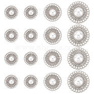 3 Style Alloy Rhinestone Shank Buttons, with Plastic Imitation Pearls, 1-Hole, Flat Round, Platinum, 15~25x9~12.5mm, Hole: 2mm, 16pcs/box
(FIND-GF0004-71P)