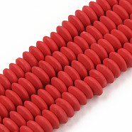 Handmade Polymer Clay Beads Strands, Flat Round, Dark Red, 8.5~9x3.5mm, Hole: 1.6mm, about 112pcs/strand, 15.75 inch~16.14 inch(40~41cm)(CLAY-N008-064-A07)