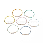 7Pcs 7 Color Natural Shell & Seed & Brass Beaded Stretch Bracelets Set for Women, Mixed Color, Inner Diameter: 2 inch(5.15cm), 1Pc/color(BJEW-JB09170)