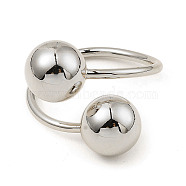 Rack Plating Brass Round Ball Beded Open Cuff Rings, Long-Lasting Plated, Lead Free & Cadmium Free, Platinum, Inner Diameter: 20mm(RJEW-D009-03P)