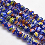 Round Millefiori Glass Beads Strands, Royal Blue, 6mm, Hole: 1mm, about 67pcs/strand, 14.7 inch(LK-P001-30)