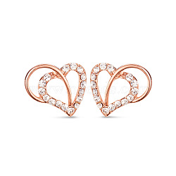 SHEGRACE Cute Design Real 18K Gold Plated 925 Sterling Silver Stud Earrings, with Micro Pave AAA Cubic Zirconia Heart, Rose Gold, 12x15mm, Pin: 0.7mm(JE86A)